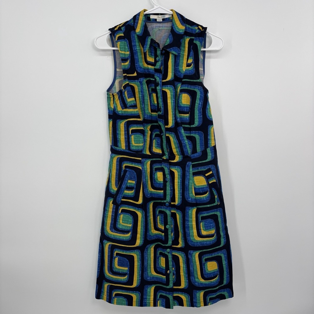 Boden Abstract Print Dress Blue Yellow Women's Size 4 Summer Vacation Tropical